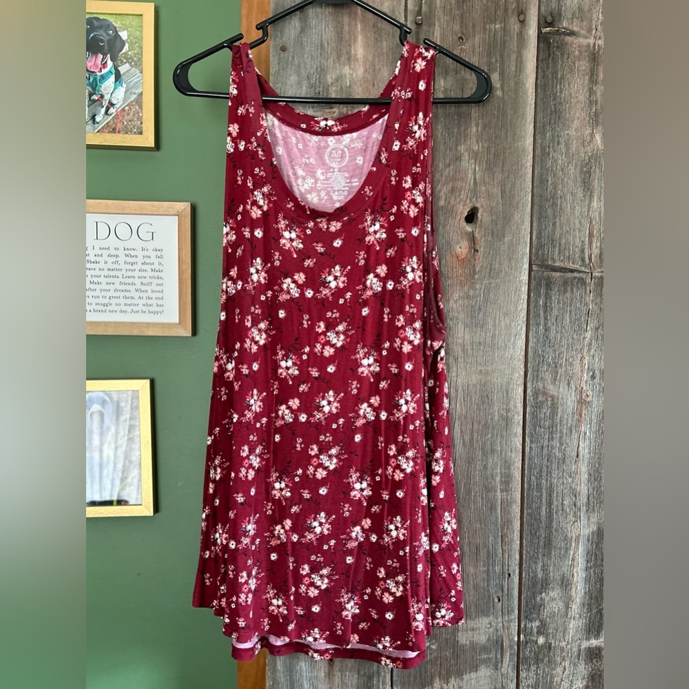 Maurices 24/7 Burgundy Floral Tank Top